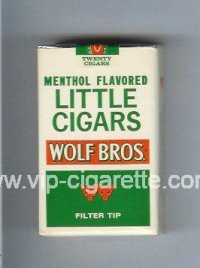 Wolf Bros Little Cigars Menthol Flavored Cigarettes white and green soft box