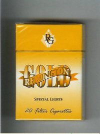 Gold Remington Special Lights yellow cigarettes hard box