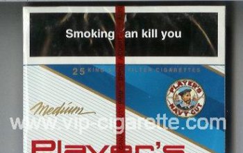 Player\'s Navy Cut Medium 25 cigarettes white and blue wide flat hard box
