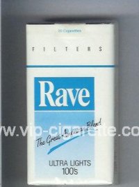 Rave Ultra Lights 100s Filters The Great American Blend cigarettes soft box
