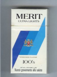Merit Ultra Lights 100s cigarettes hard box