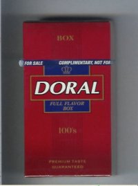 Doral Premium Taste Guaranteed Full Flavor 100s cigarettes hard box Doral Premium Taste Guaranteed Full Flavor 100s cigarettes hard box