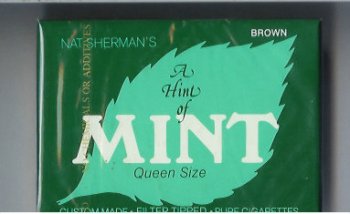 Nat Sherman\'s A Hint of Mint Brown cigarettes wide flat hard box