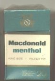Macdonald Menthol cigarettes hard box  Macdonald Menthol cigarettes hard box
