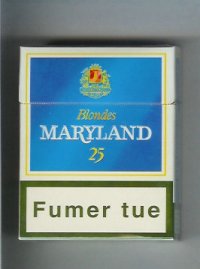 Maryland Blondes 25s Bleues blue and white cigarettes hard box  Maryland Blondes 25s Bleues blue and white cigarettes hard box