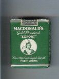 Macdonald's Gold Standard Export Finest Virginia green cigarettes soft box  Macdonald's Gold Standard Export Finest Virginia green cigarettes soft box