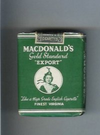 Macdonald's Gold Standard Export Finest Virginia green cigarettes soft box