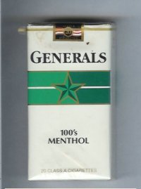 Generals 100s Menthol cigarettes soft box